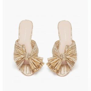 LOEFFLER RANDALL Gold Emilia Pleated Knot Mules, Size 6